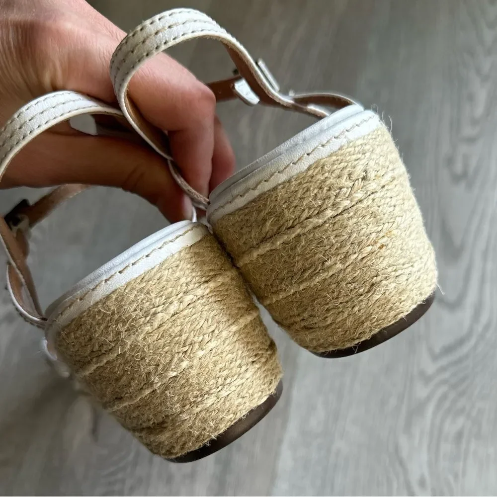 Clarks Artisan White Leather Espadrille Wedge Sandals Ankle Strap Size 10